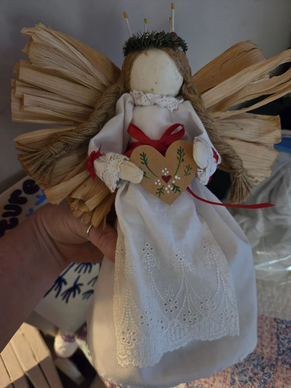 Vintage handmade tree topper winter solstice decor holiday candle crown nordic